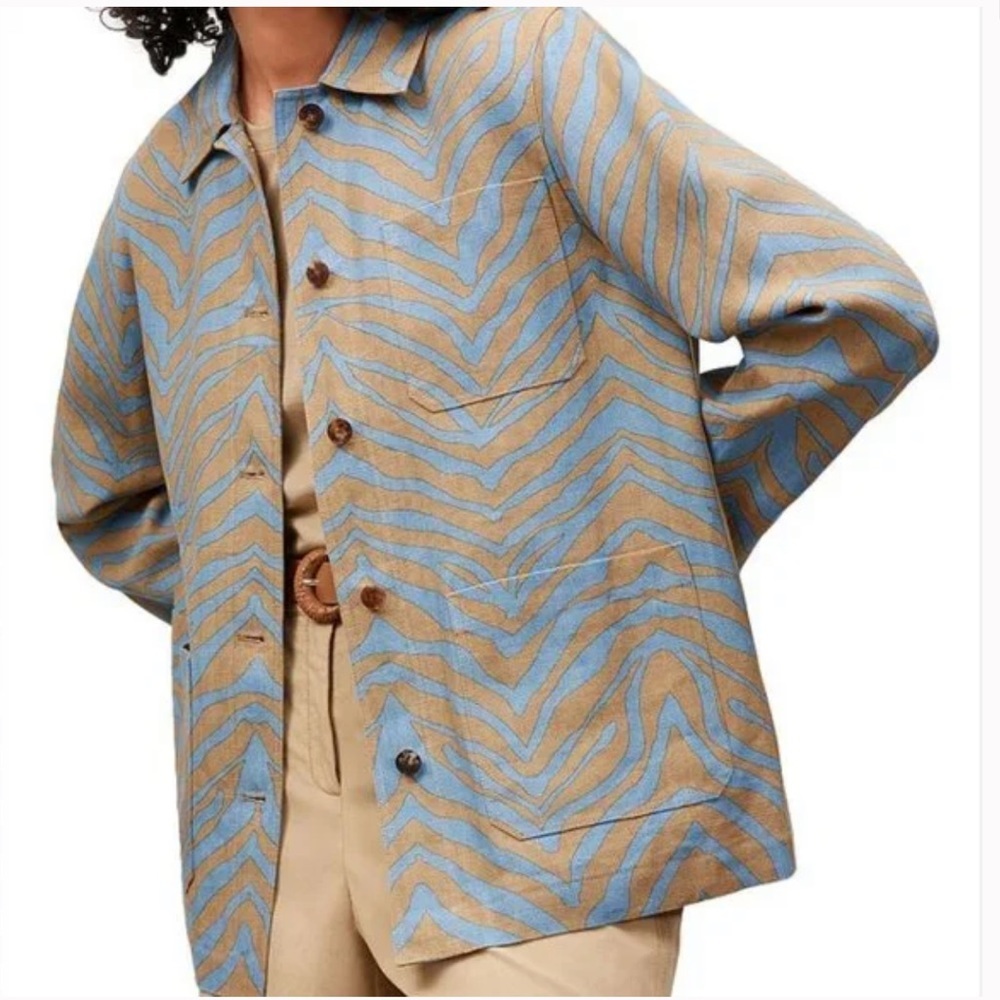 Amaris Zebra Print Linen Shirt Jacket In Fresh Blue Multi